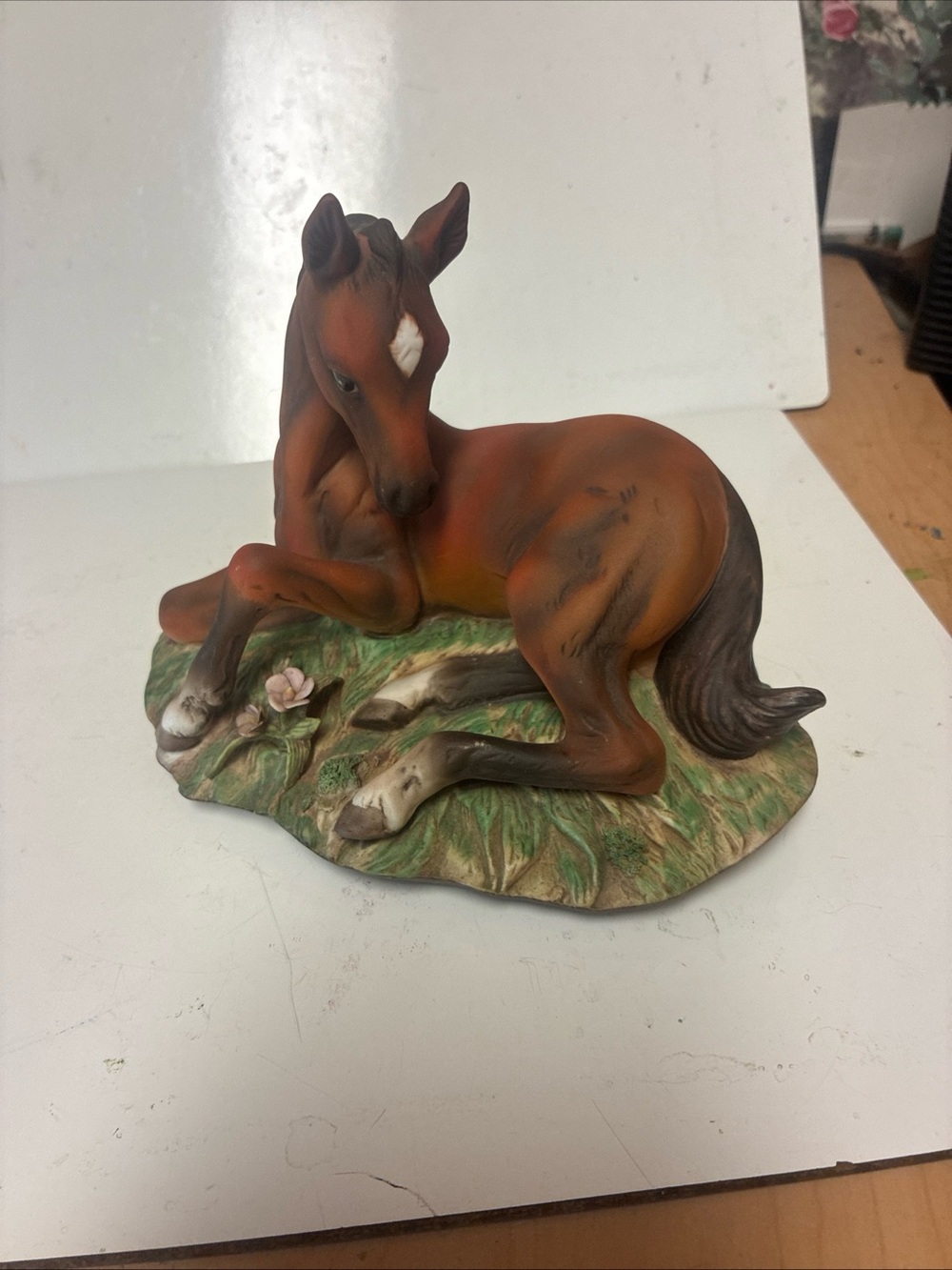 Homco Brown Foal Figurine with Green Base